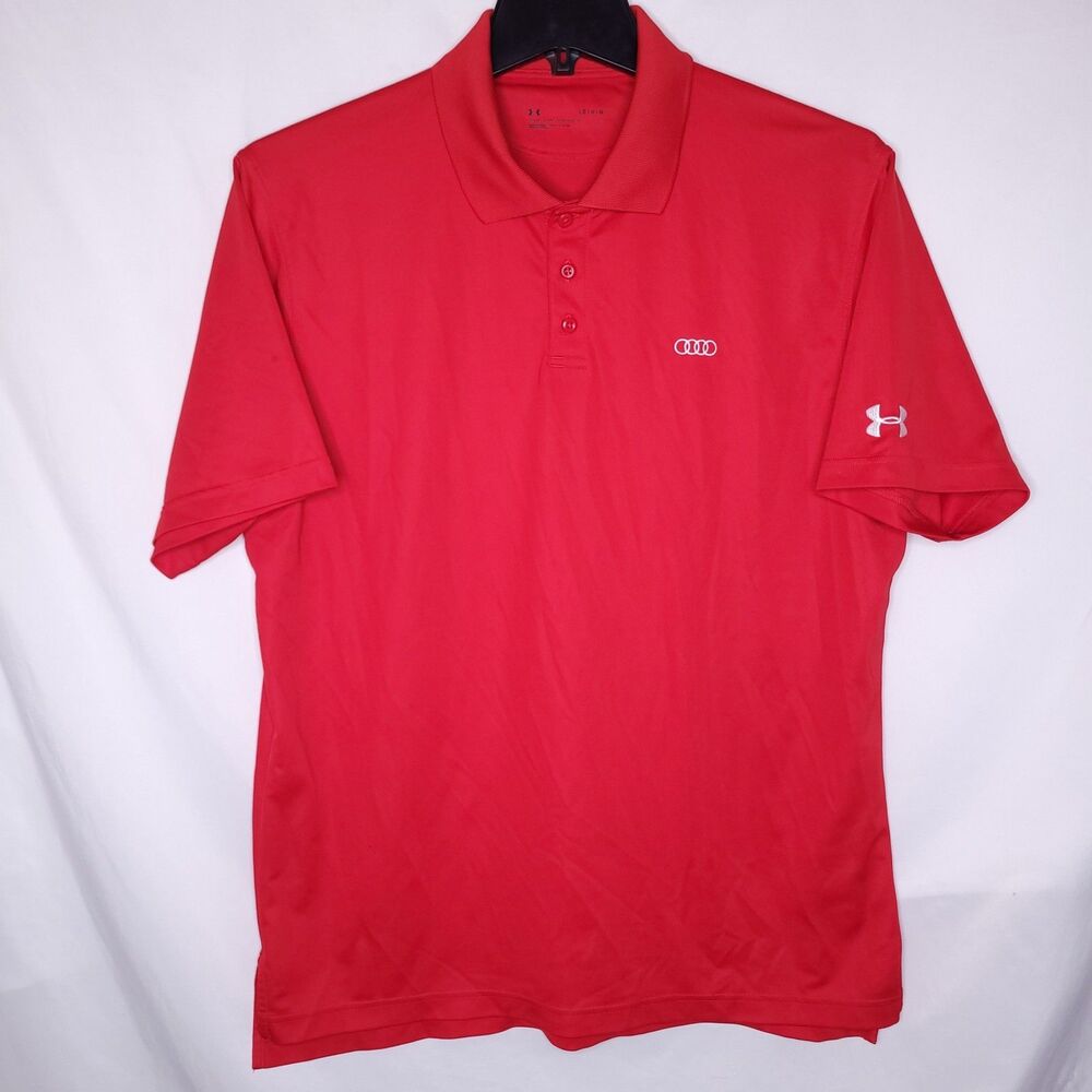 Under Armour Polo Shirt Mens Large Red Corp Performance Audi Logo